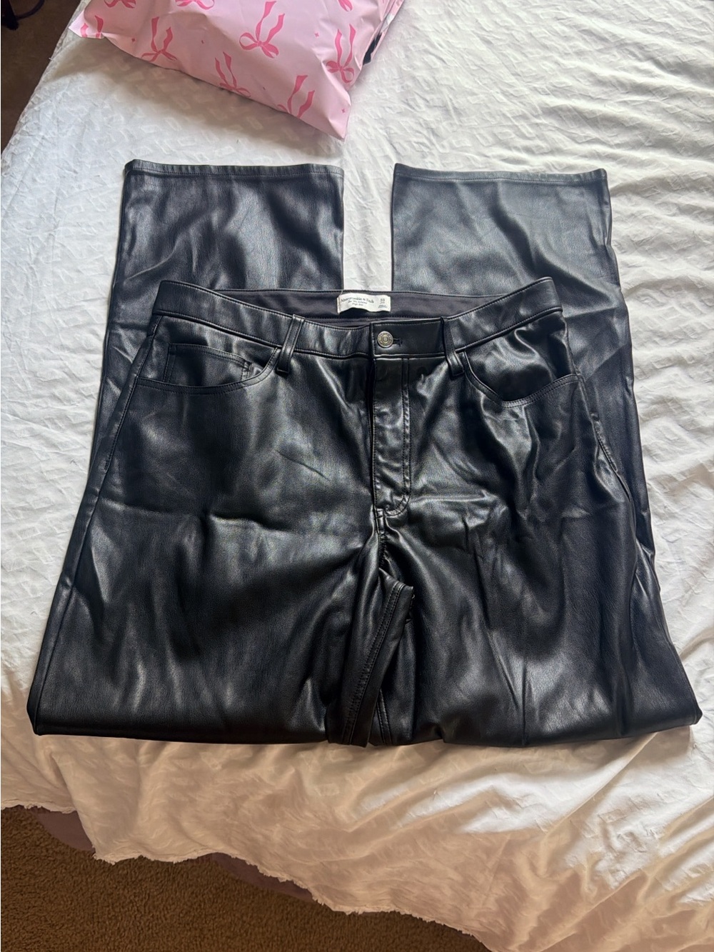 Abercrombie & Fitch Black Faux Leather Wide-Leg Jeans